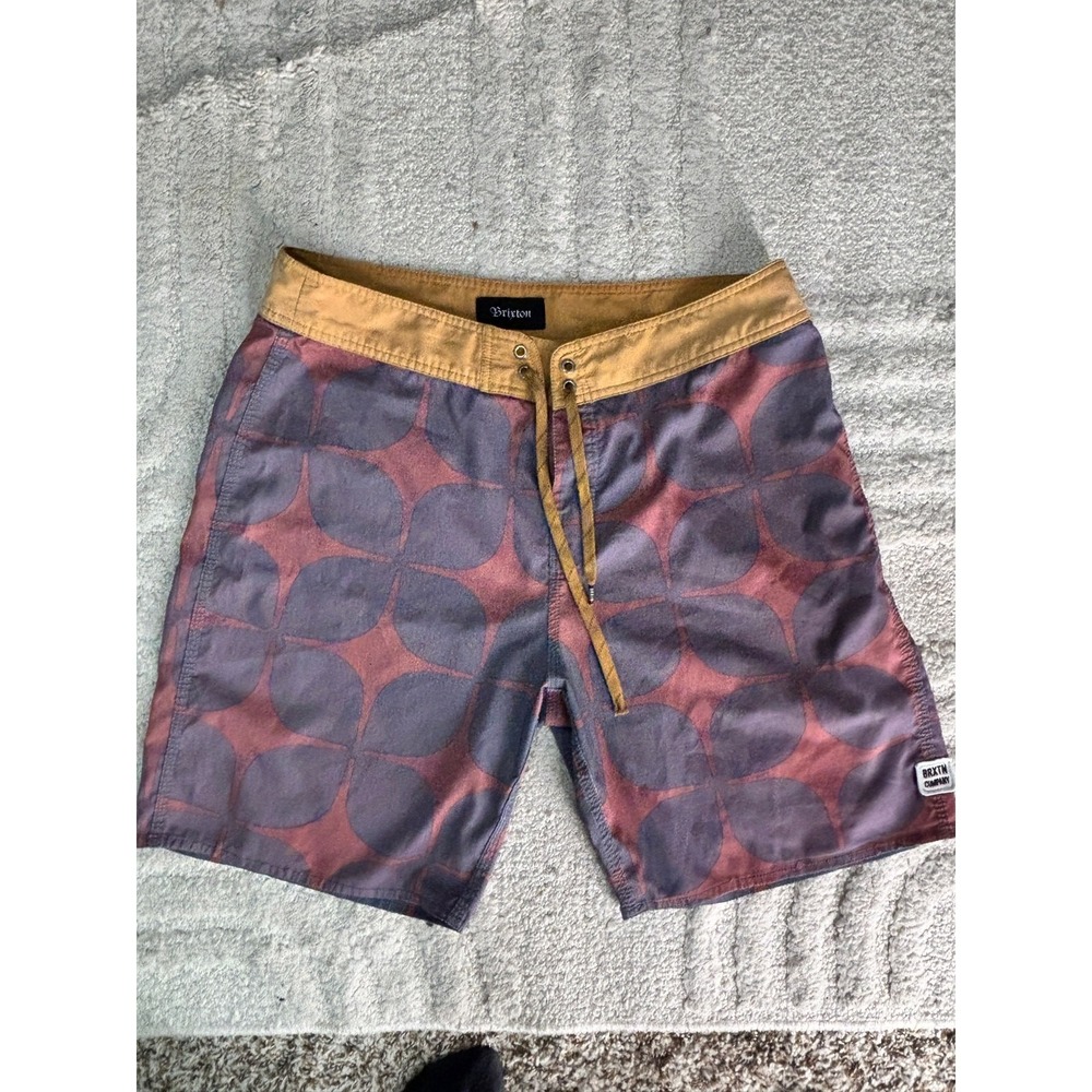 Brixton Board Shorts Mens 32 Purple Yellow Floral Geometric Surf‎ Swim Trunks